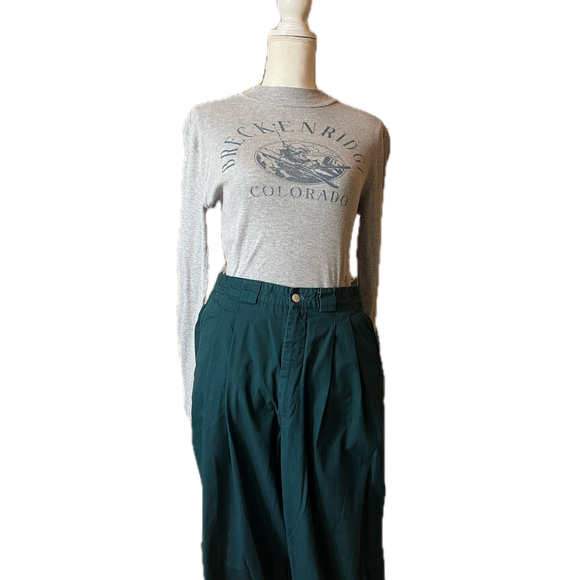 IZOD Vintage Dark Academia Hunter Green Pleated High Waisted Trousers 34x32 - Picture 1 of 5